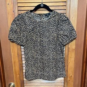 NWT J. CREW Puff-sleeve Leopard Print Poplin Blouse, Size XXS